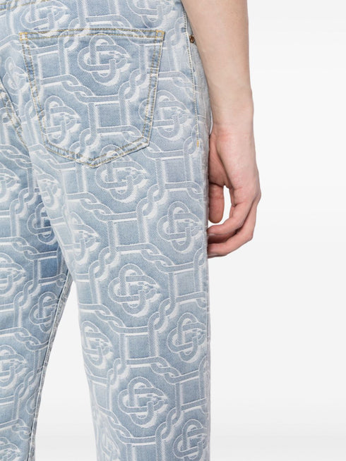 monogram-print straight-leg jeans