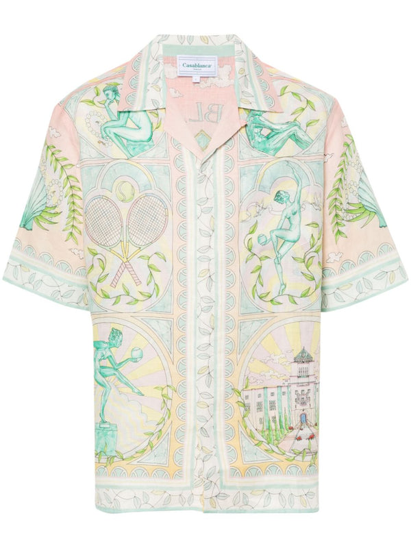 Vase-print linen shirt