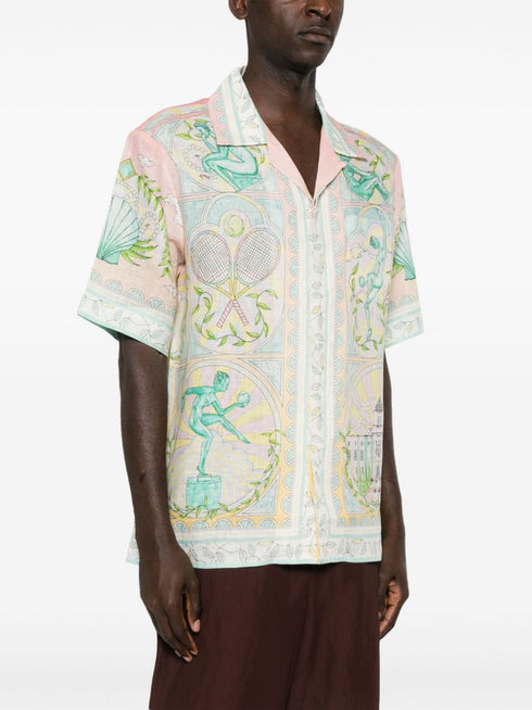 Vase-print linen shirt