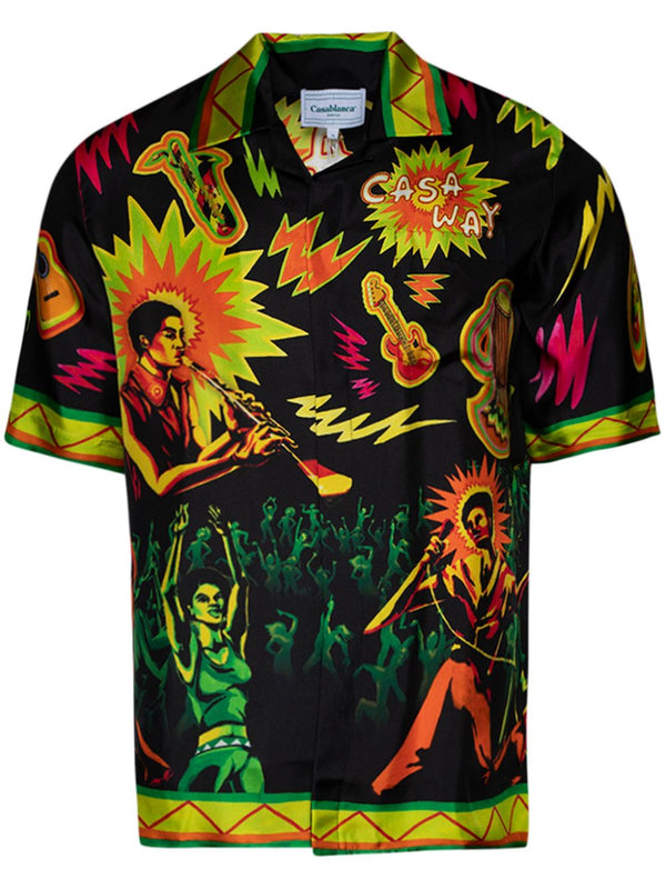 graphic-print silk shirt