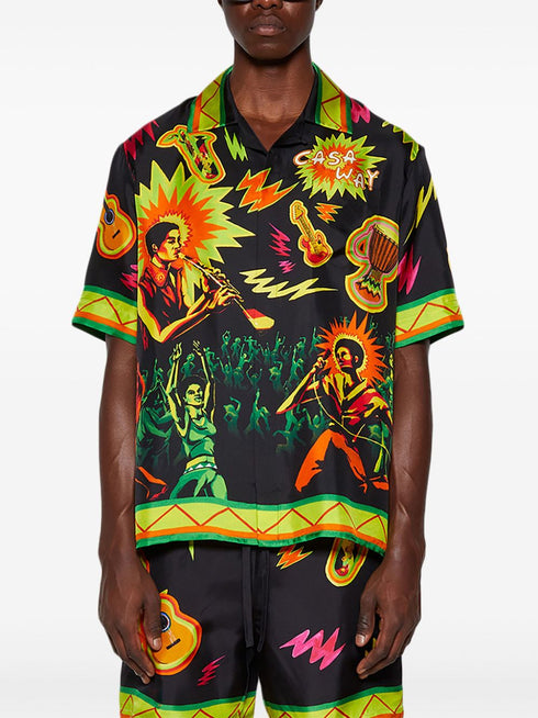 graphic-print silk shirt