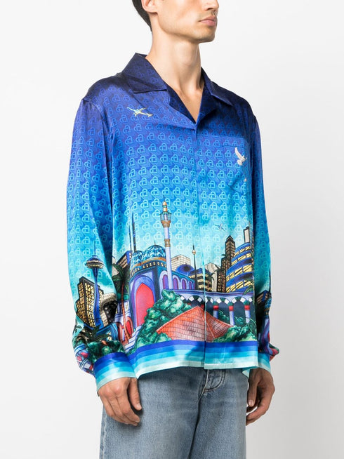 Cuban-collar silk shirt