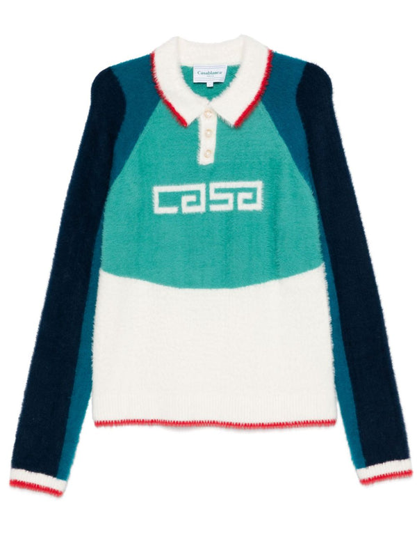 intarsia-logo brushed sweater