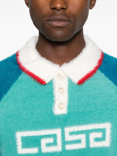 intarsia-logo brushed sweater