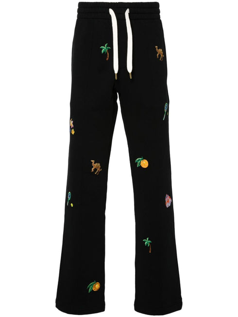 motif-embroidered cotton track pants