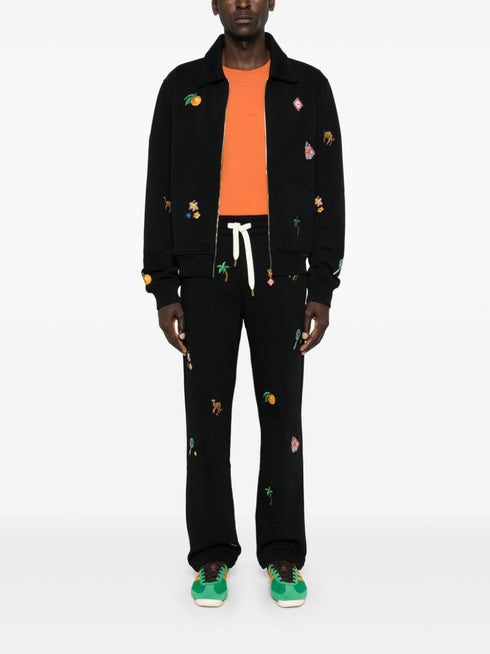 motif-embroidered cotton track pants
