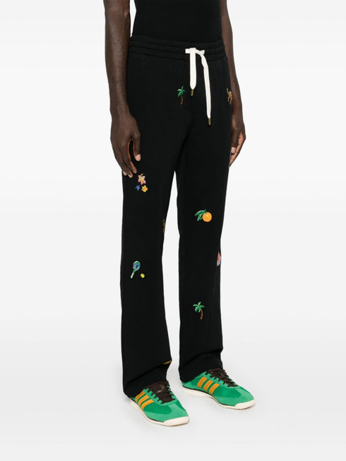 motif-embroidered cotton track pants