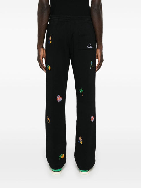 motif-embroidered cotton track pants