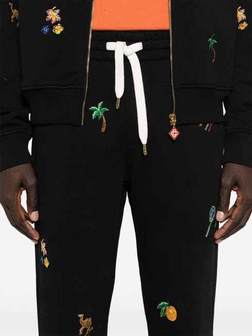 motif-embroidered cotton track pants