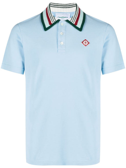 logo-embroidered stripe-collar polo shirt