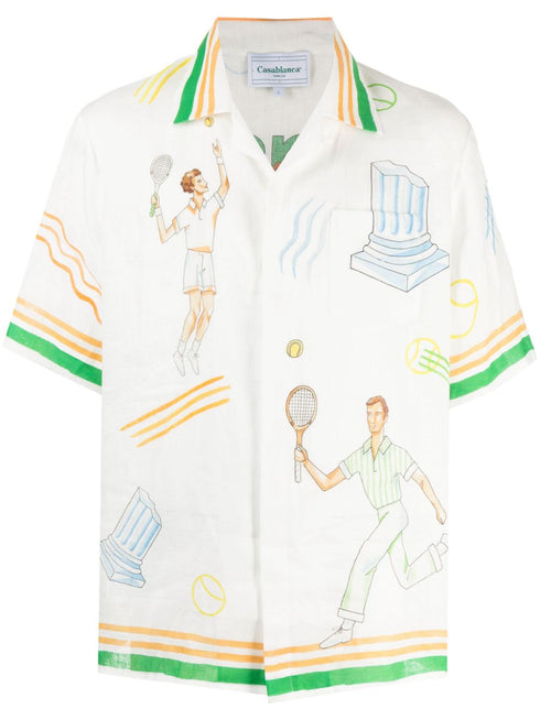 logo-print linen shirt