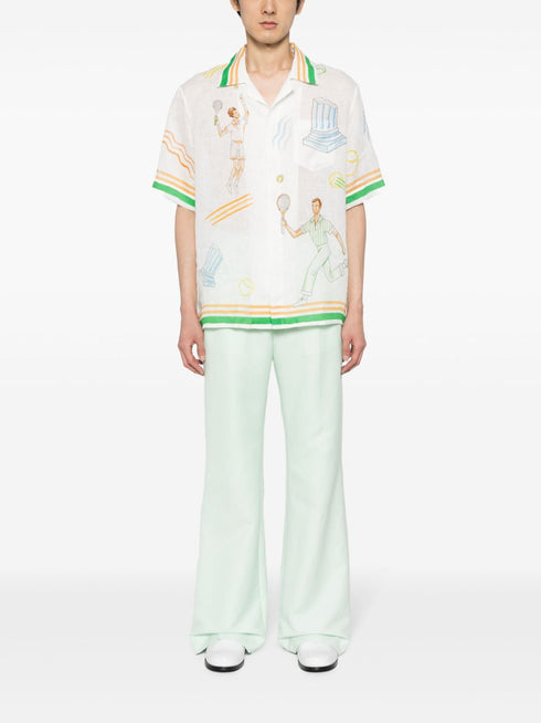 logo-print linen shirt