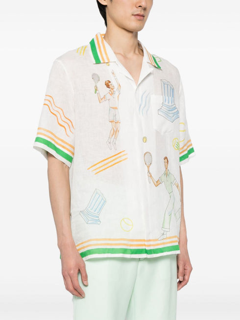 logo-print linen shirt