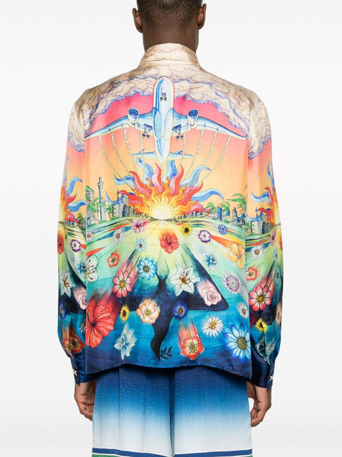 graphic-print silk shirt