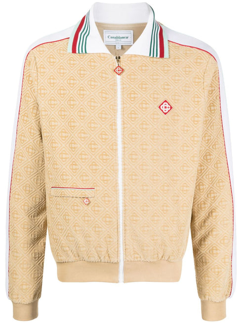 monogram-jacquard velour zip-up jacket
