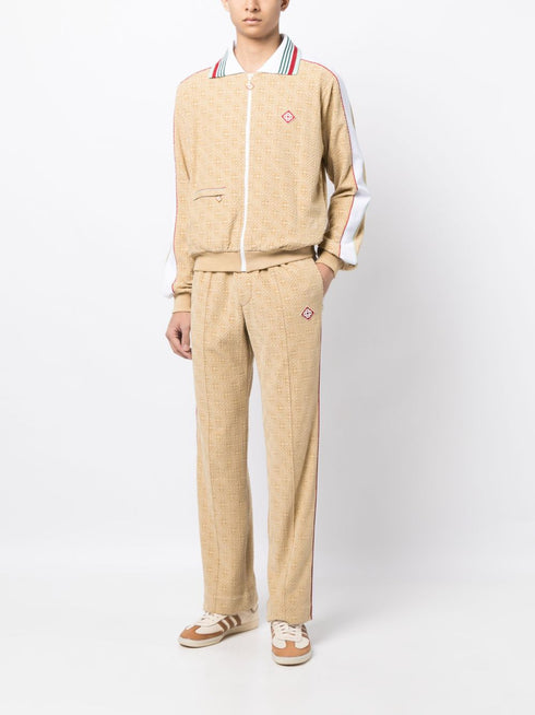 monogram-jacquard velour zip-up jacket