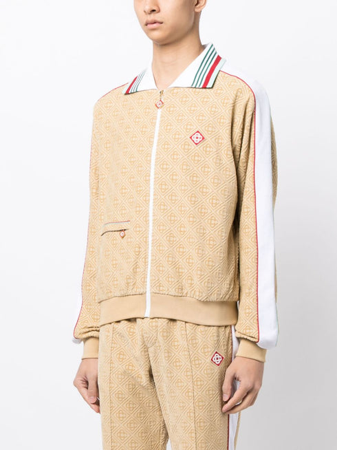 monogram-jacquard velour zip-up jacket