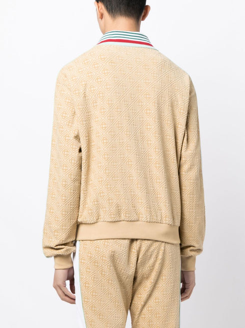 monogram-jacquard velour zip-up jacket