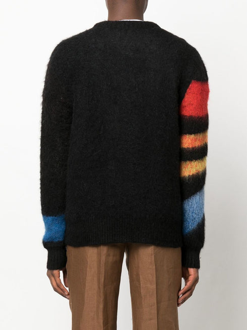 Rainbow-intarsia crew-neck jumper