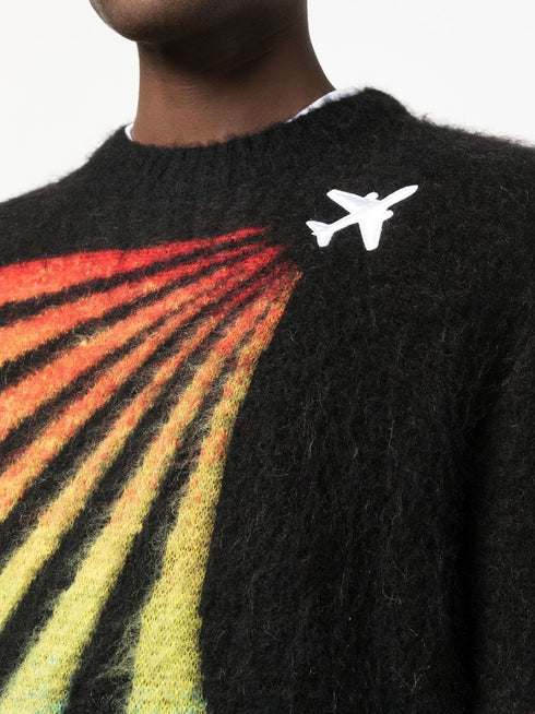 Rainbow-intarsia crew-neck jumper