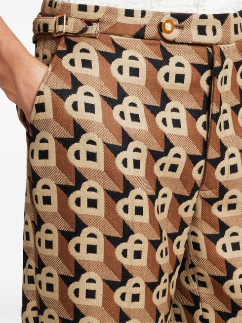 Spodnie żakardowe w serduszka z prostymi nogawkami