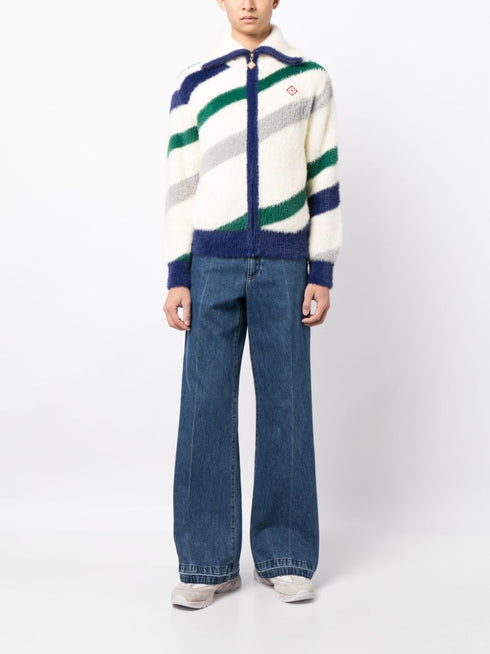 striped zip-up sweatshirt