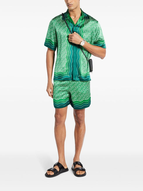 geometric-print silk shorts