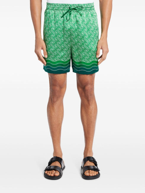 geometric-print silk shorts