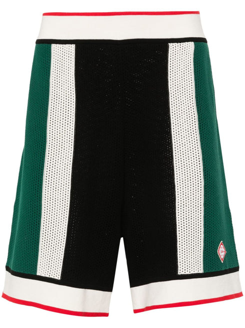 logo-appliqué open-knit shorts