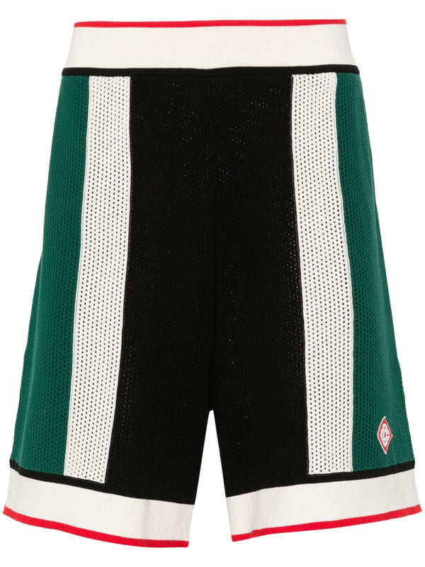 logo-appliqué open-knit shorts