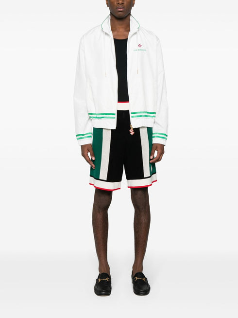 logo-appliqué open-knit shorts