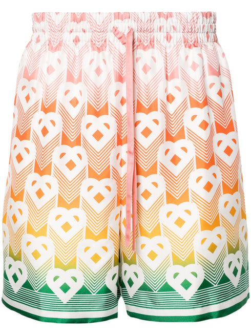 Heart-monogram silk shorts