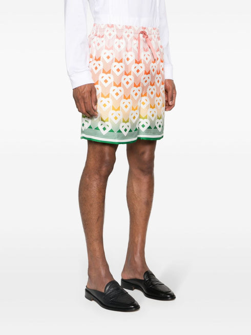 Heart-monogram silk shorts