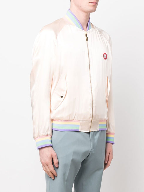 silk logo-embroidered bomber jacket