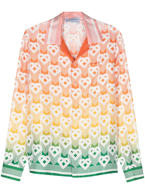 Heart monogram-print silk shirt