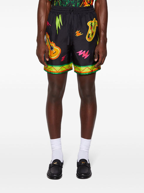 graphic-print silk shorts