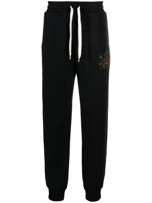 Rainbow Crayon Temple-embroidery track pants