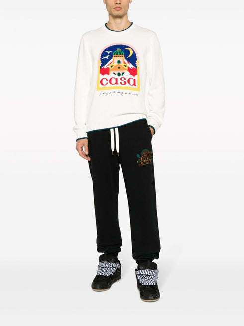 Rainbow Crayon Temple-embroidery track pants