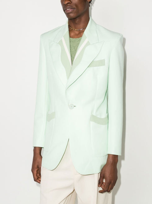 ribbed-trim single-breasted blazer