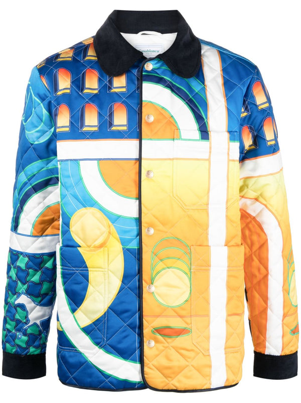 Paysage-print quilted jacket