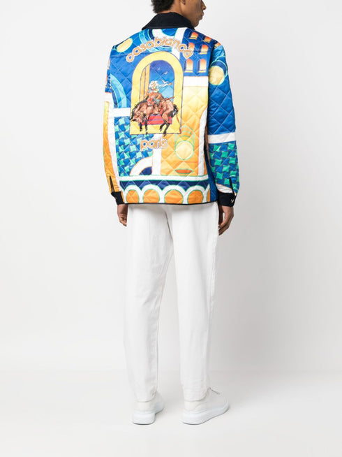Paysage-print quilted jacket