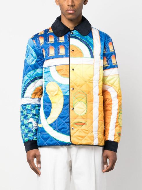 Paysage-print quilted jacket