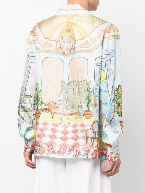 illustration-style print silk shirt