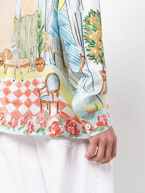 illustration-style print silk shirt