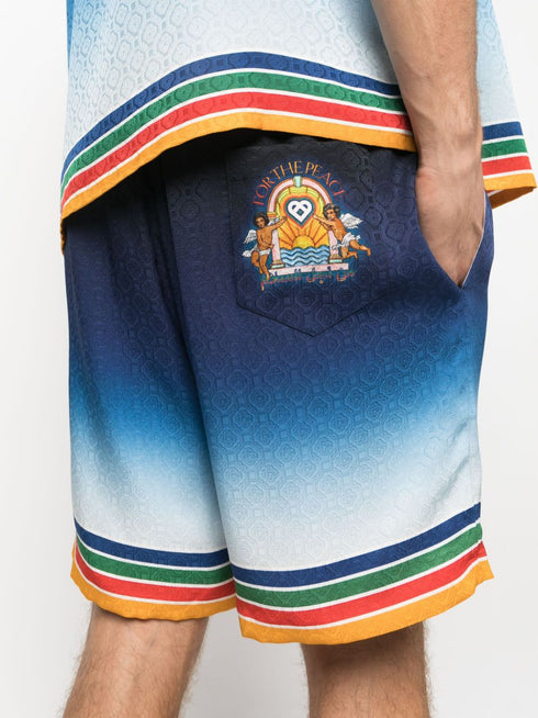 Rainbow monogram silk shorts