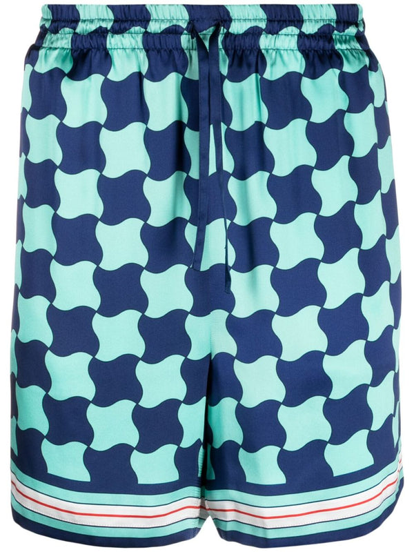 Pool Tile-print silk shorts