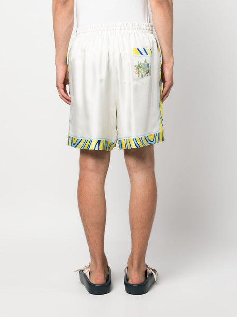 graphic-print silk track shorts
