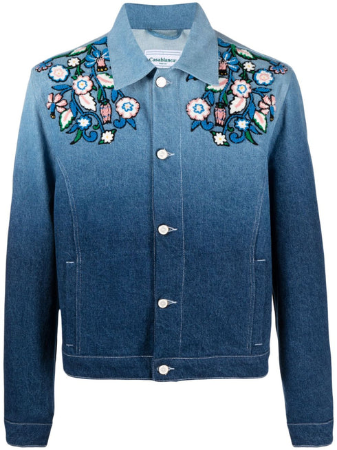 floral-embroidered ombré denim jacket
