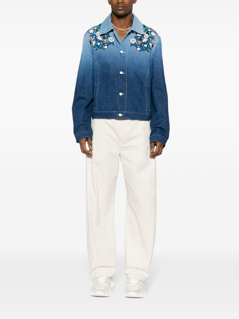 floral-embroidered ombré denim jacket