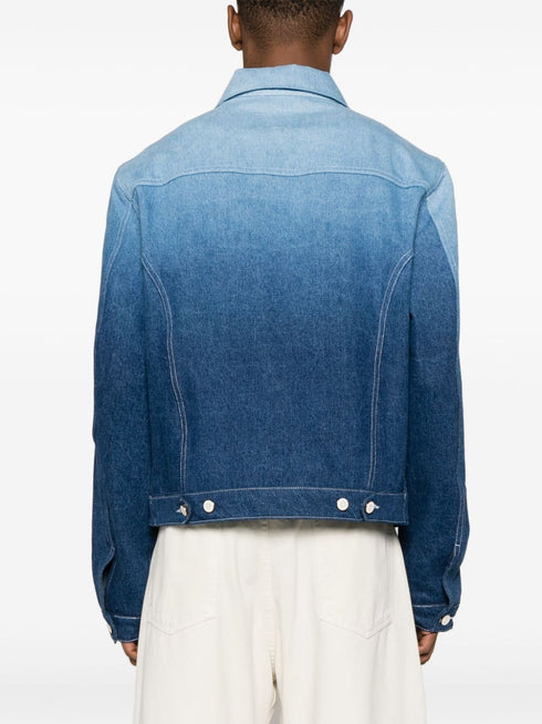 floral-embroidered ombré denim jacket